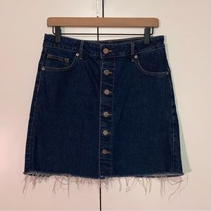 H&M Frayed Hem Button Fly Denim Mini Skirt